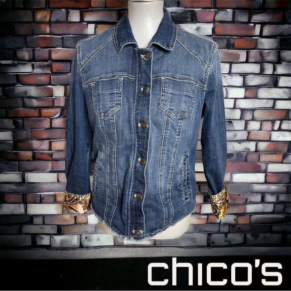 Chico’s Quilted Denim Jacket - Picture 1 of 8